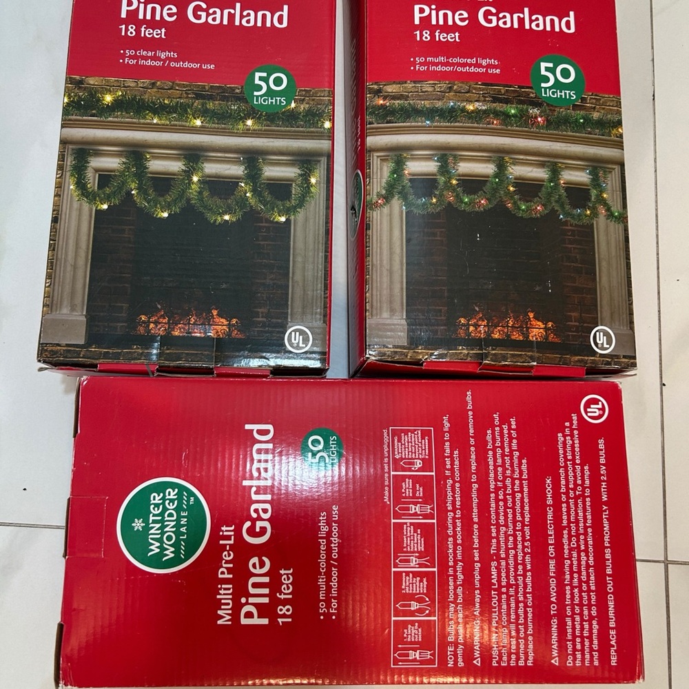 Pre-Lit Pine Garland with 50 Lights each box-Green